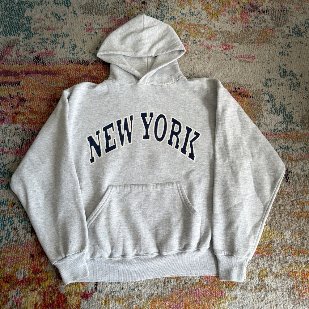 90s Vintage Jerzees New York City Sport Grey Hoodie L Fits more like a M